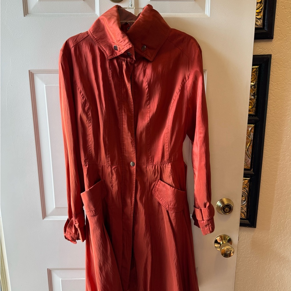 Rust Red Satin Trench Coat